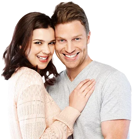 Smiling couple embracing, representing wellness and healthy weight management