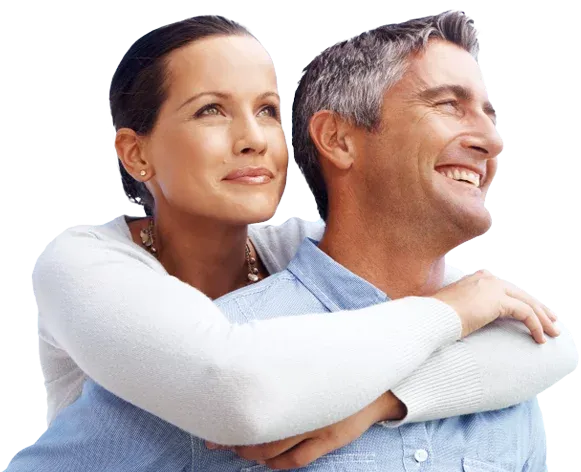 Smiling middle-aged couple representing healthy hormone balance and well-being