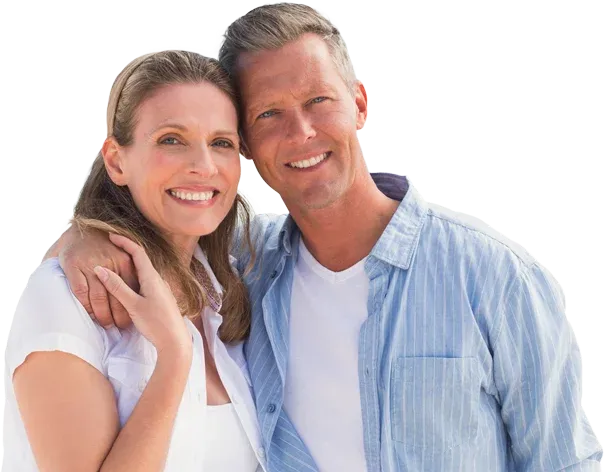 Smiling middle-aged couple representing healthy weight and hormone balance