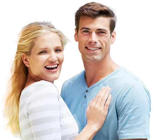 Smiling couple embracing, representing intimacy, connection, and sexual wellness