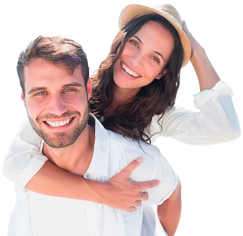 Smiling couple representing well-being and healthy hormone balance